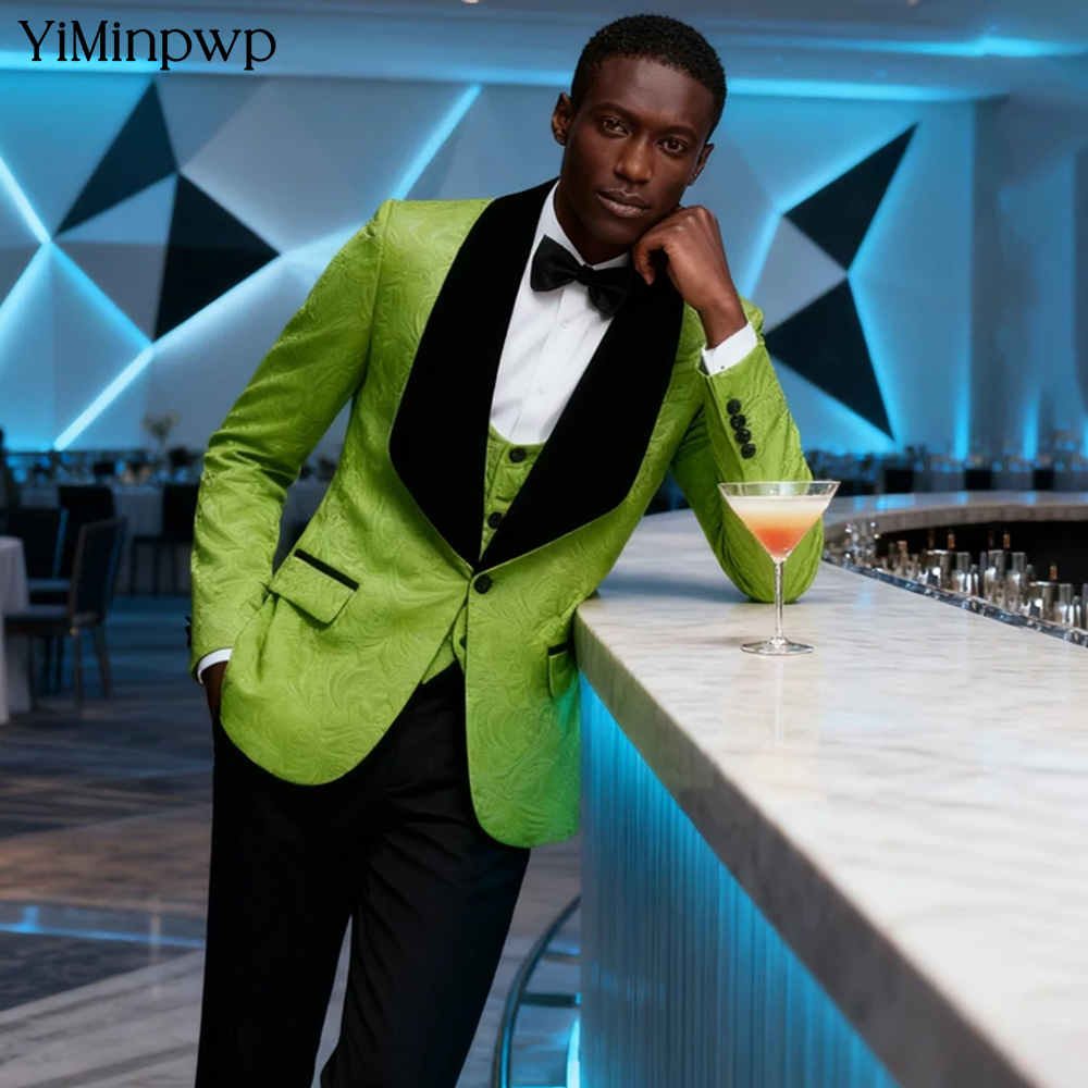 Men Formal Wear Modern - Setelan Jas Pria YiMinpwp Hijau Jacquard
